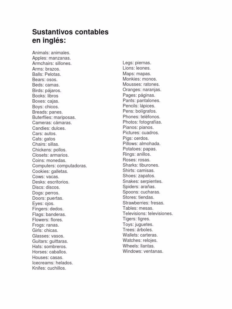 ¿Cuáles son los sustantivos contables en inglés?