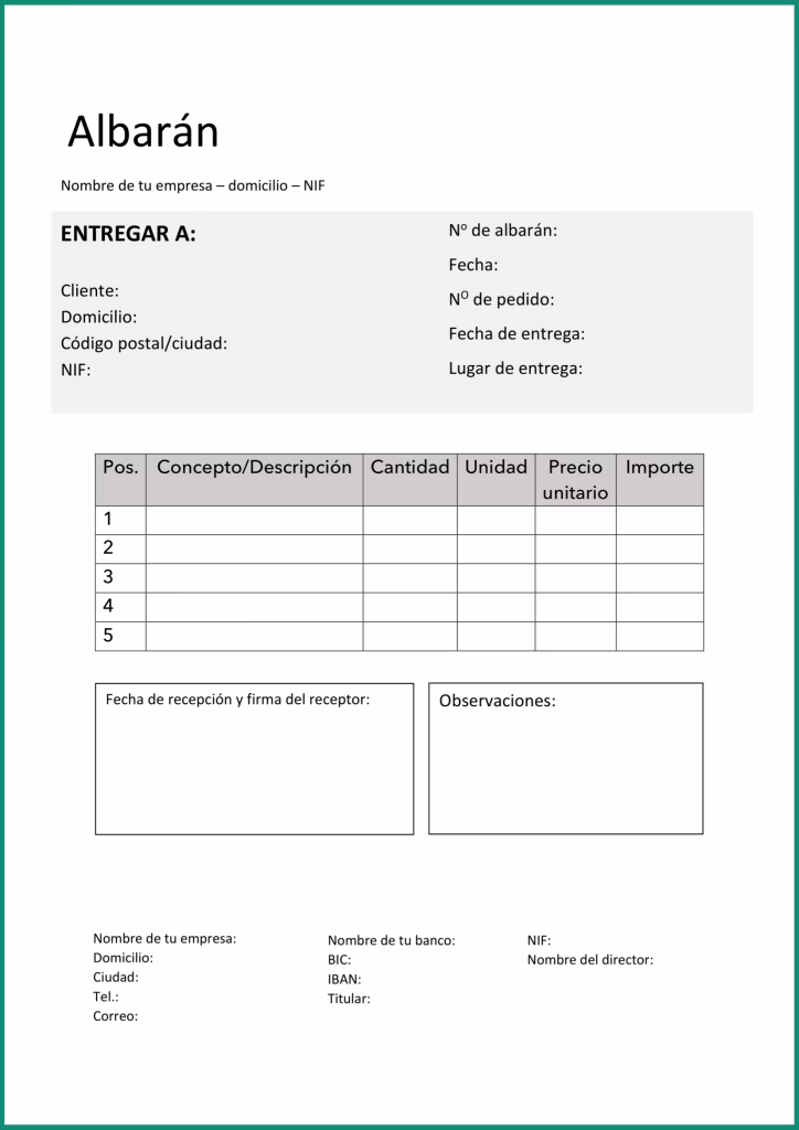 ¿Cómo se dice albarán?