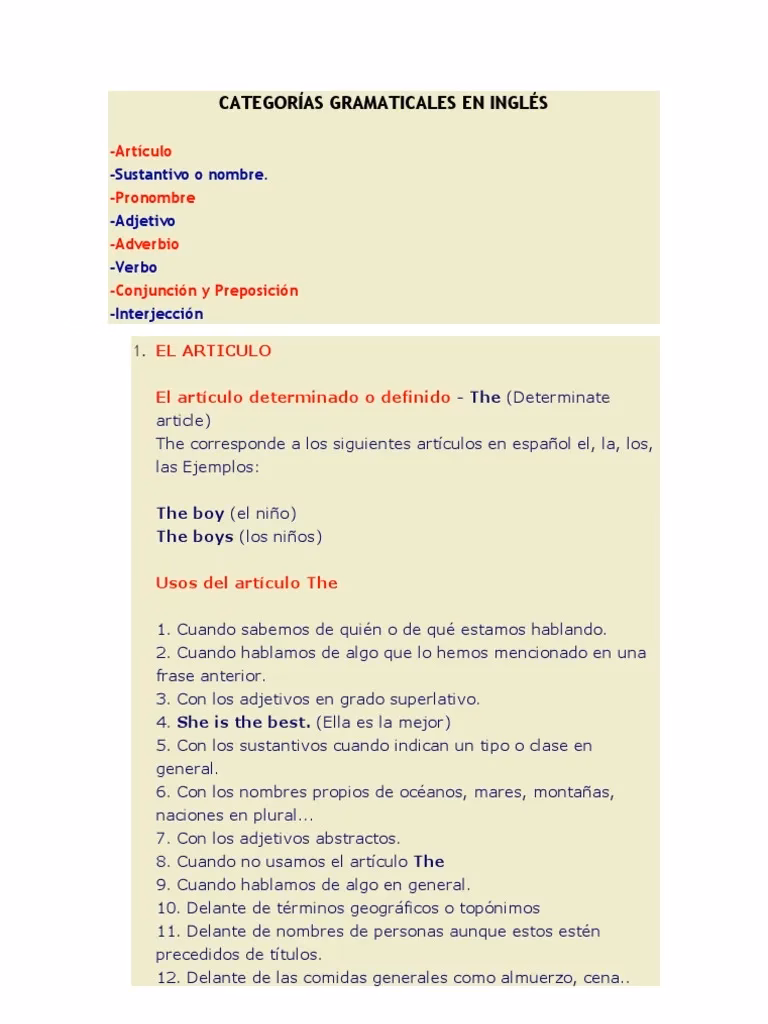 ¿Cuáles son las 9 categorías gramaticales?