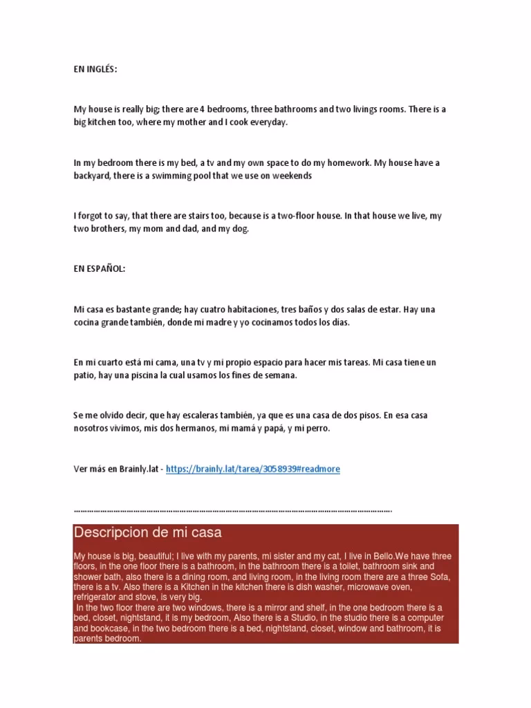 ¿Cómo describir mi casa ejemplo?