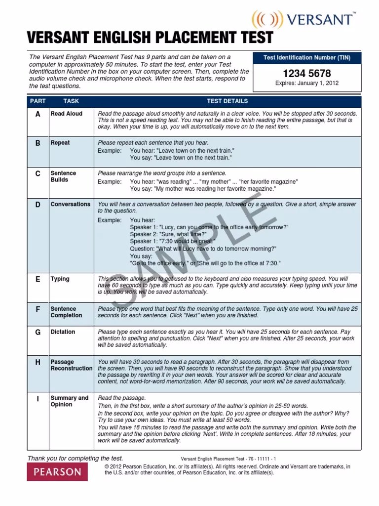¿Qué es el examen Versant en inglés?