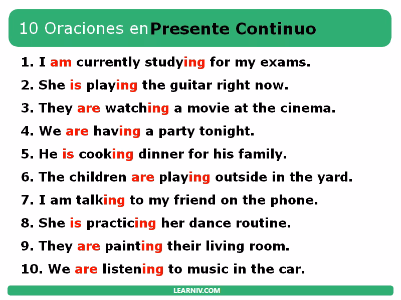 ¿Qué oraciones llevan ing en inglés?