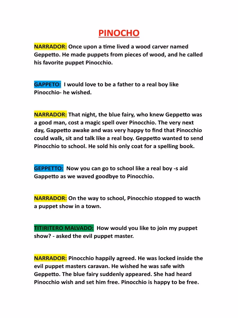 ¿Cuál es la historia de Pinocho breve resumen?