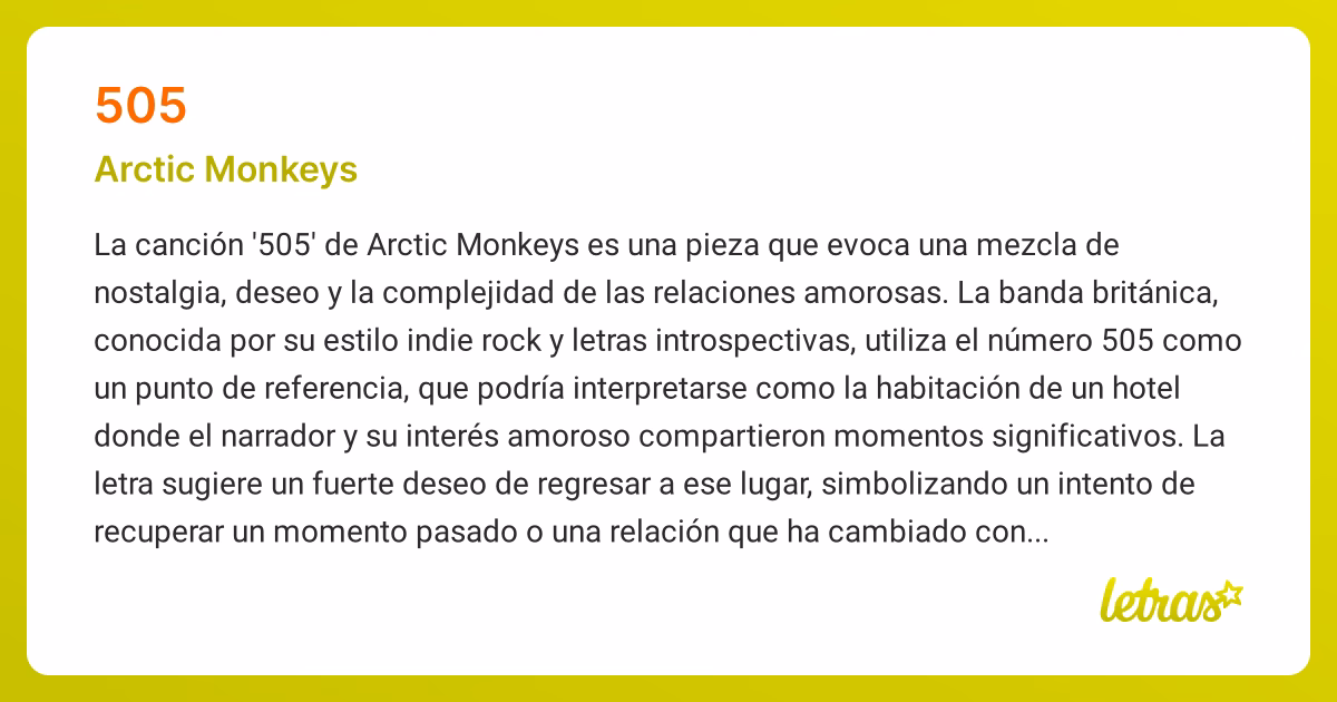 ¿Qué significa la canción 505 de Arctic Monkeys en español?