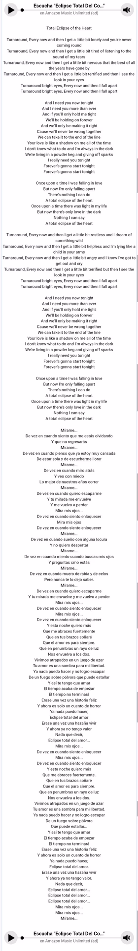 ¿Quién canta la versión original de Eclipse Total del Amor?