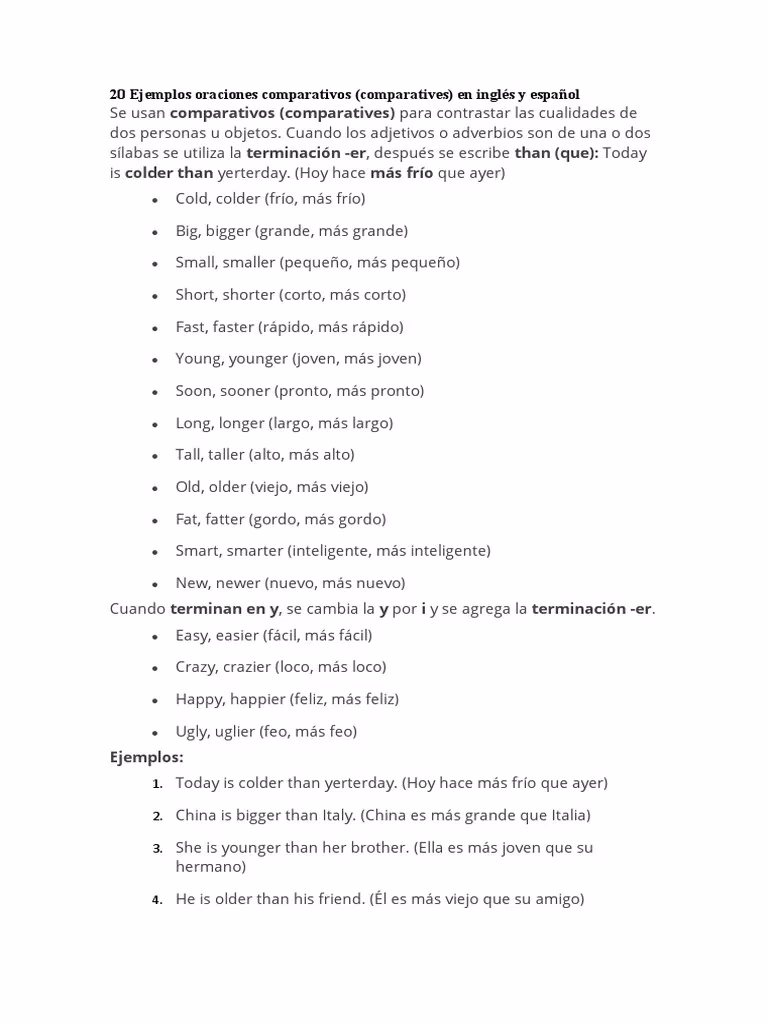 ¿Qué son los comparativos y 10 ejemplos en inglés?