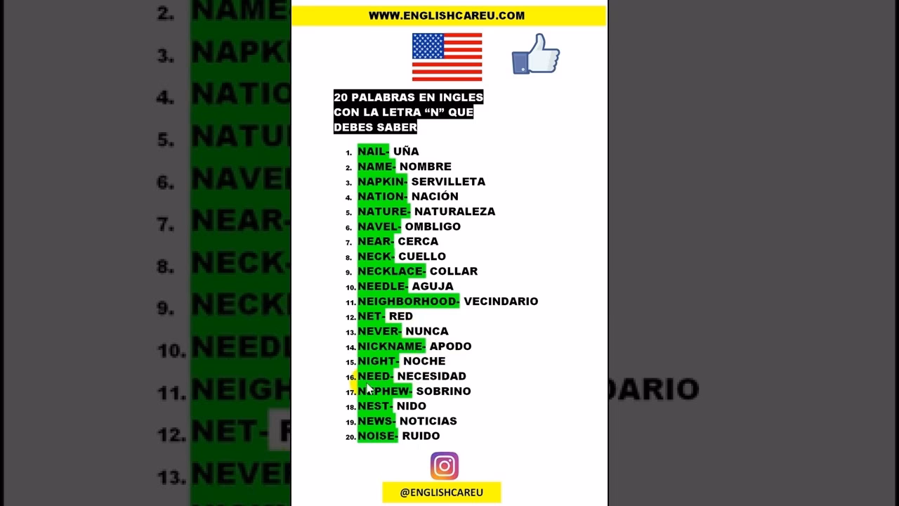 ¿Qué palabras en inglés comienzan con la letra N?