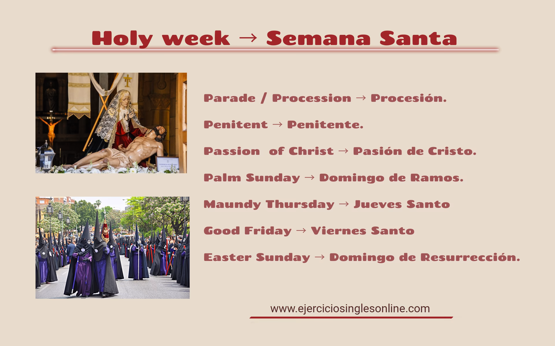¿Cómo se dicen los días de Semana Santa en inglés?