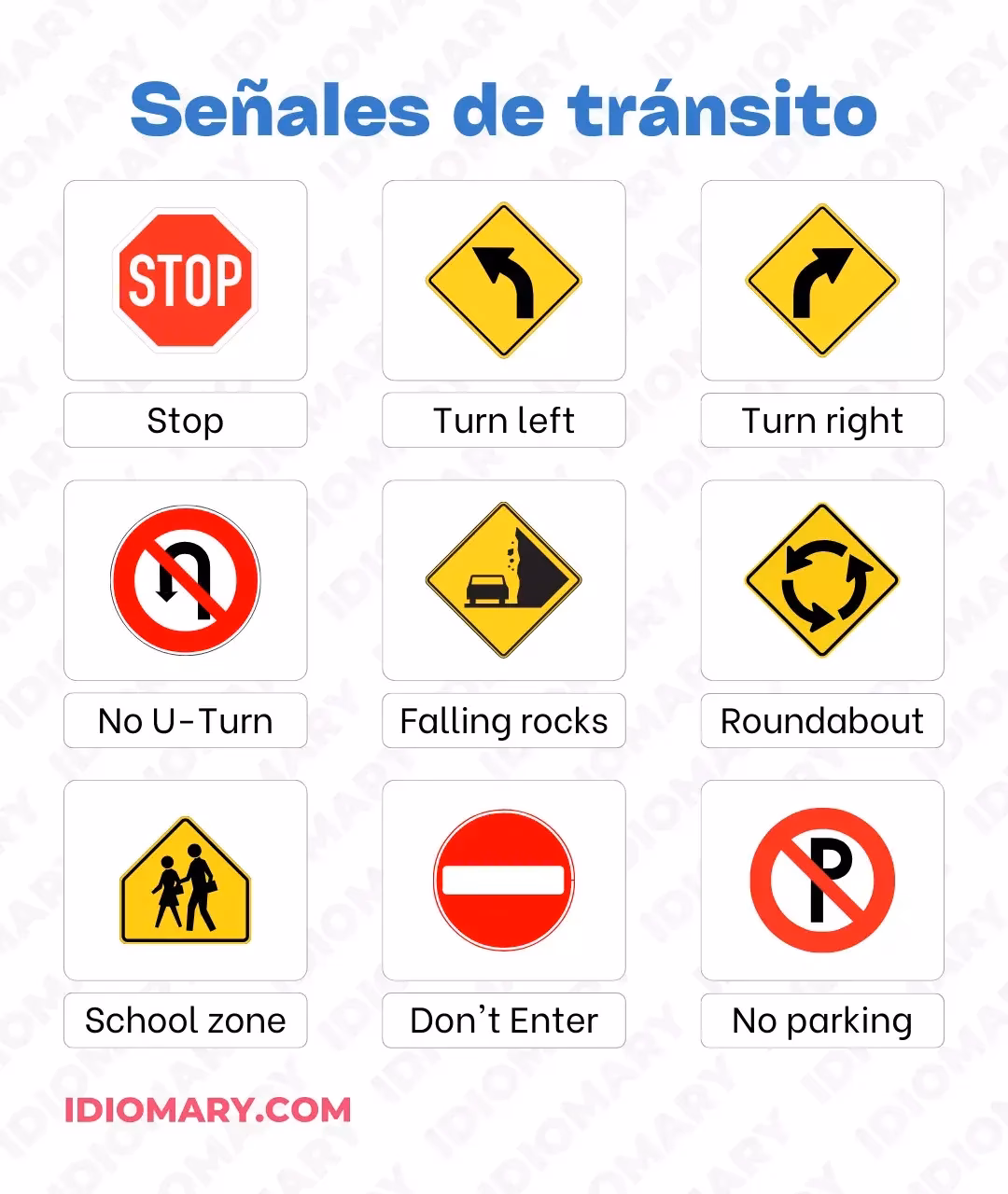 ¿Cuáles son las señales de tráfico en inglés?