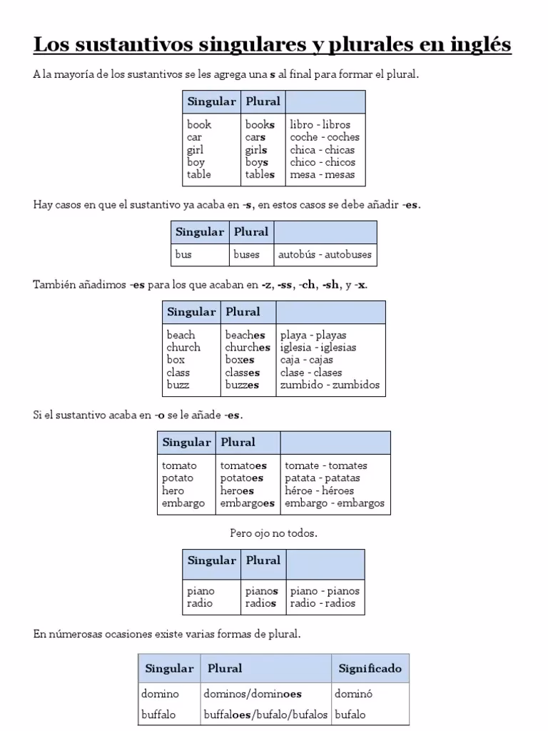 ¿Cuál es la regla 5 para sustantivos singulares y plurales?